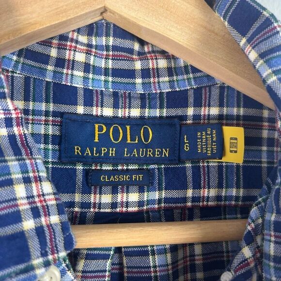 POLO RALPH LAUREN Classic Fit Plaid Oxford Shirt Blue L - Picture 6 of 8